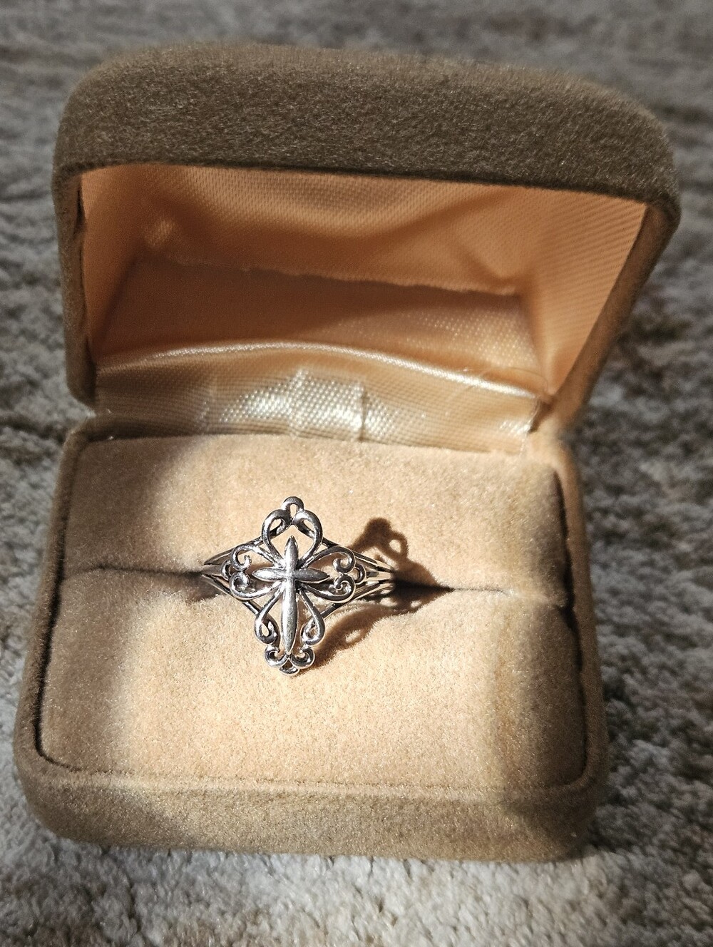 RL Sterling Silver Filigree Cross Ring - Size 6.5